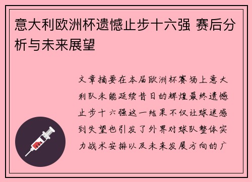 意大利欧洲杯遗憾止步十六强 赛后分析与未来展望 意大利欧洲杯遗憾止步十六强 赛后分析与未来展望